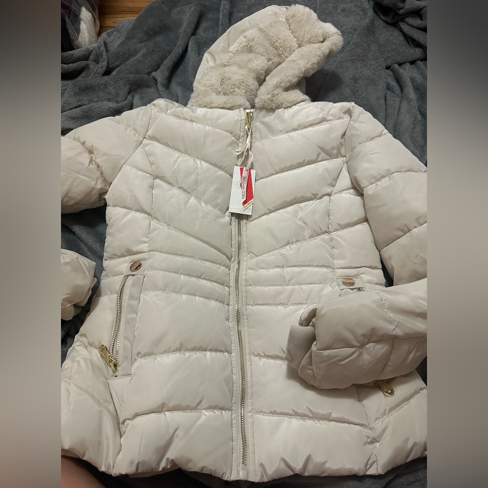 Red marine cream puffer jacket sz small nwt